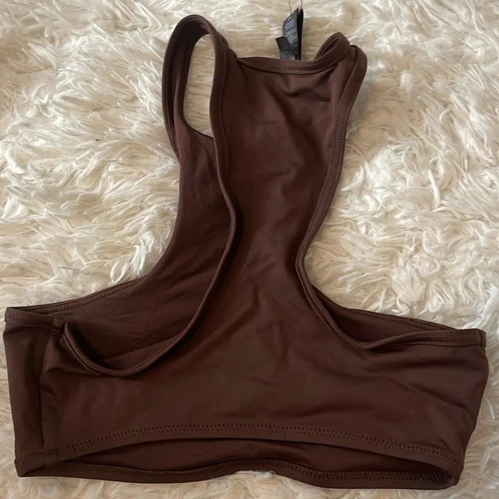 Skims Swim High Neck Racer back in Cocoa